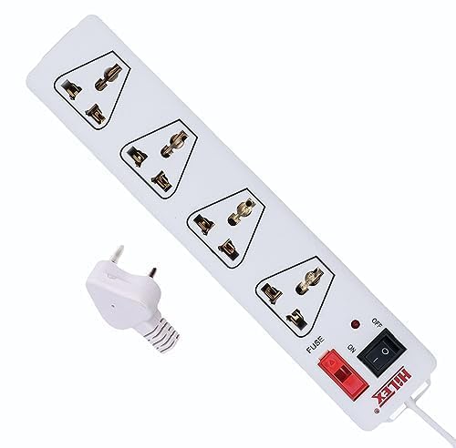 Image of Power Plate Extension Board, 4 Universal Sockets, 3 Meter Long Cord, 1500 Watts, 6 Amp Multi Plug for Office