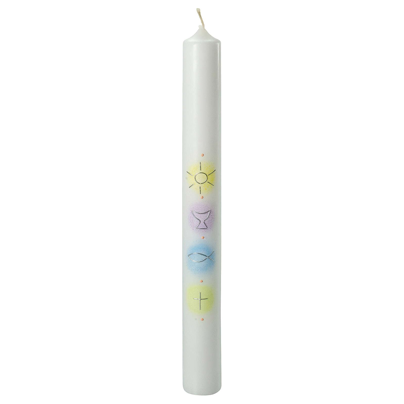 Candle for First Communion, Colourful Symbols, 400x40 mm