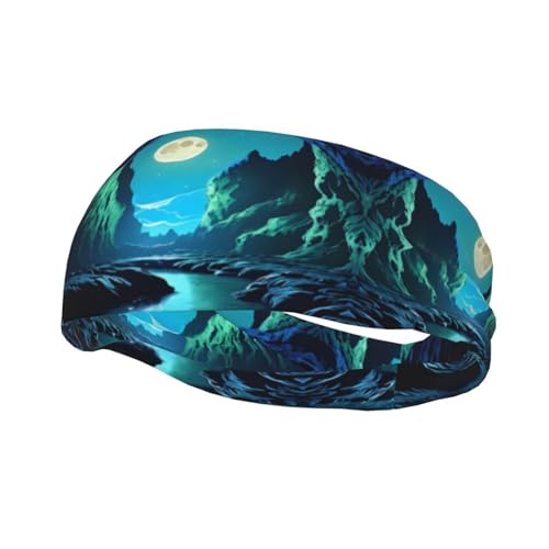 Diadema deportiva unisex, diseño de cueva de luna de agua, banda elástica de baloncesto, ejercicio, correr, ciclismo, yoga, fitness, sudor