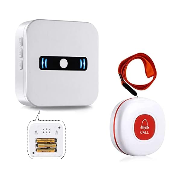 DAYTECH Portable Caregiver Pager Wireless Call Button for Elderly Patient Personal in Home Alert System 1 Portable Battery Receiver 1 Call Buttons