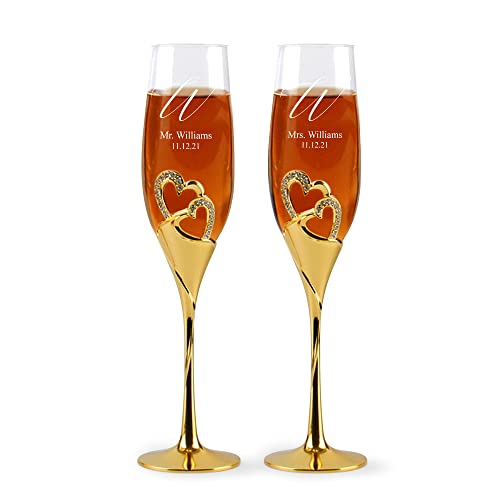 Krezy Case Creative Heart Set Champagne Flutes, Wedding Champagne Glasses,