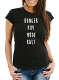 MoonWorks witziges Damen T-Shirt Hunger PIPI Müde Kalt Funshirt Spruch-Shirt schwarz M
