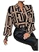 SweatyRocks Women's Graphic Print Long Lantern Sleeve Collar Neck Button Front Blouse Shirt Top Khaki L