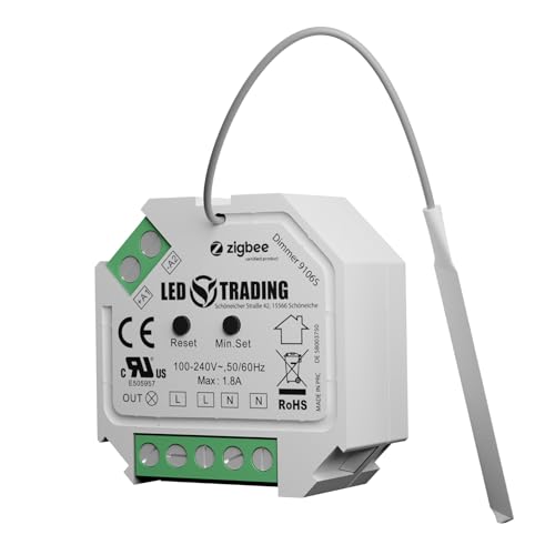 LED TRADING ZigBee Controller 230V Unterputz Dimm-Aktor Dimmer max. 200W LED Schalter-Anschluss Phasenabschnitt-Steuerung für dimmbare LED Lampen, Trafos & Leuchten(Dimmaktor für Schalter)