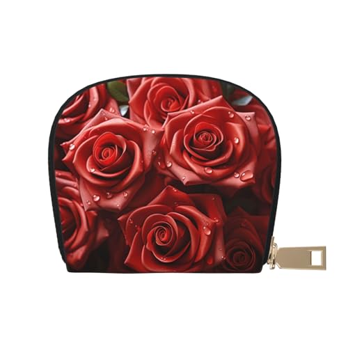 Many Red Roses Credit Card Holder Wallet, Leather Zipper Card Wallet For Women Ladies Rfid Blocking Card Case Small Coin Purse Accordion Wallet Gift