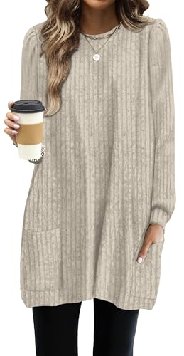 Image of OFEEFAN Long Sleeve Shirts for Women Long Sweaters with Pockets Tunic Tops Loose Fit