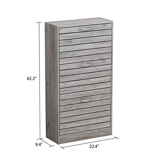 Agoteni Shoe Cabinet, Grey Narrow Shoe Cabinet With 3 Flip Doors & Adjustable Shelf, Modern Shoe Storage Cabinet For Entryway Hallway (22.4”W X 9.4”D X 42.3”H) #TOP1