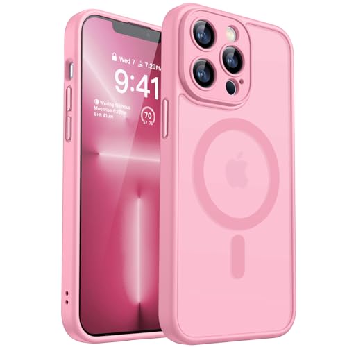 Image of CANSHN Magnetic Compatible with iPhone 13 Pro Case, Upgraded [Full Camera Protection] [Compatible with Magsafe] [Translucent Matte] Shockproof Protective Phone Case Cover 6.1 Inch - Pink