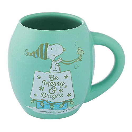 Vandor Peanuts - Snoopy - Merry & Bright Holiday - 18 oz. Oval Ceramic Mug, Green