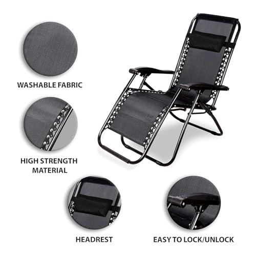 Image of Yo Green Stainless Steel Zero Gravity Chair, Lawn Chair Recliner Lounge, Portable Camping Folding Beach Chair with Removable Pillow (Black)