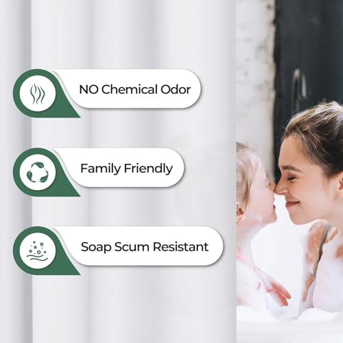 Image of AmazerBath Shower Curtain Liner 2 Pack, 72 x 72 Inches PEVA Plastic Shower Liner with 3 Weighted Stones and 12 Rustproof Metal Grommet, Standard Size Lightweight Shower Curtain - White