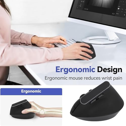 ASHATA 2.4G Wireless Ergonomic Vertical Mouse, RGB Bluetooth Ergonomic Mouse, Rechargeable RGB Light 800 1200 1600 DPI 6 Buttons, for PC Laptop (Black) - 5