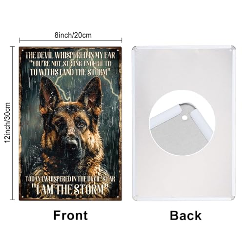 GLOBLELAND Deutscher Schäferhund Metall Blechschild - Schwarzer Hund Vintage 12×8 Zoll 'Ich Bin Der Sturm' - Lustige Wanddekoration Für Zuhause