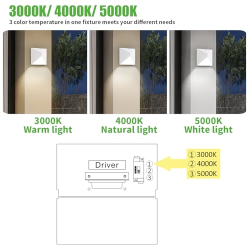QQCherry Outdoor Light Fixtures Wall Mount Dusk to Dawn, Porch Lights with 3 Lighting Mode(3000K/4000K/5000K), Waterproof Exterior Outdoor Wall Lights for House Front Door Patio Garage(White) by QQCherry - Used condition - Image 3
