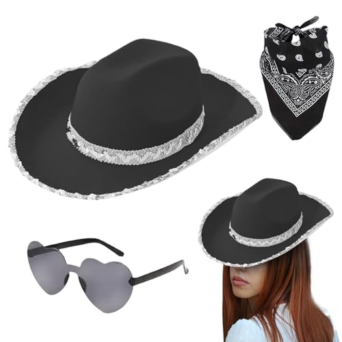 Genérico Sombrero de Lentejuelas | Sombrero de Fiesta,Tocado con Pañuelo y Gafas para Fiesta Concierto Boda Disfraz | Para Fiestas Bodas Eventos Festivales Y Disfraces