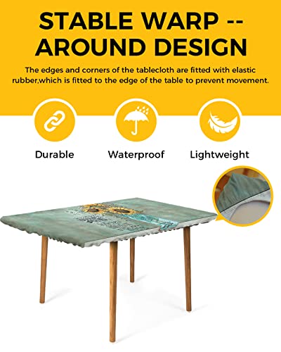 Mason Jar Sunflowers Elastic Tablecloth For 6Ft Rectangle Tables 32X72Inch Fitted Table Covers Waterproof Folding Table Cloth For Holiday Christmas Party Picnic Camping, Vintage Style Farm Flowers #TOP1