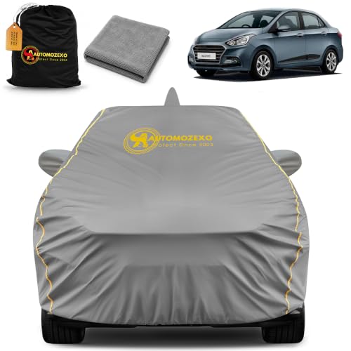 Image of Hyundai Xcent 100% Waterproof Car Cover for All Weather Protection with Mirror & Antena Pocket Inner Cotton Triple Stitched Cover with Adjustable Belt Bottom Elastic to Secure Fit -Grey