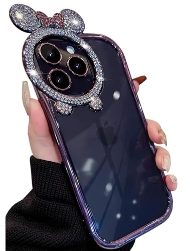Image of mobistyle Designed iPhone 14 Pro | Diamond Round Camera Frame | Glitter Sparkly Luxury Plated Edge for Women & Girls | Soft Slim Protective Back Cover Case Clear iPhone 14 Pro (Purple)