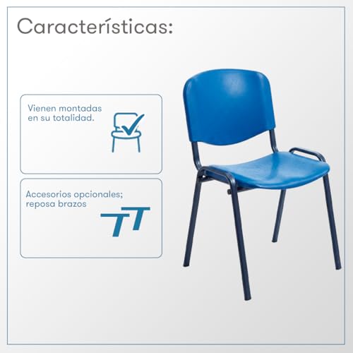 Miniatura 4 de Rocada - Silla De Visitas, Silla Confidente Acolchada, Apilable, Color Azul, Estructura Negra