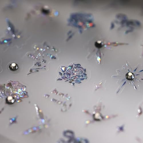 Image of Rose Nail Art Stickers 5D Embossed Nail Decals Rhinestone Nail Art Design Ombre Flower Nails Stickers for Nails Art Supplies Charm for Women Manicure DIY Decorations Accessories