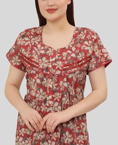 Image of GLAMORAS Bizzy Lizzy Cotton Nighty Gown with Side Pocket for Women | Regular, Digital Printed & Full Length Maxi Night Gown | Night Wear Maxi Gown for Women | Size: M-2XL