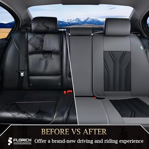 Image of FLORICH Rear Seat Covers Leather Car Seat Covers Waterproof Back Seat Cover Automotive Seat Covers Universal Seat Cushion Protector for Most Cars Trucks SUV-Gray&Black