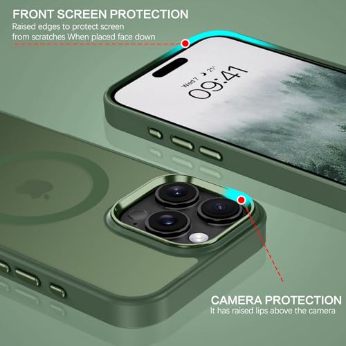 Image of BENTOBEN for iPhone 16 Pro Case [Compatible with Magsafe] Magnetic Matte Phone Case iPhone 16 Pro Translucent Slim Thin Shockproof Women Men Protective Cover Cases for iPhone 16 Pro 6.1 inch, Forest Green