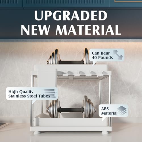 VERIFOST 2 Pack Under Sink Organizers and Storage, Double Sliding Kitchen Cabinet Organizer, 2 Tier Height Adjustable Countertop Organizer for Kitchen Bathroom Laundry, White