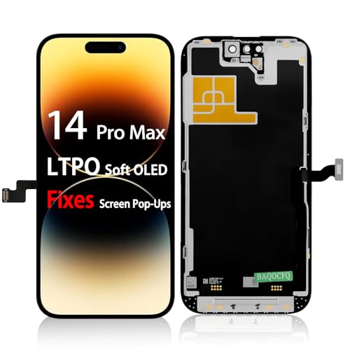 Fixes Screen Pop-Ups LTPO Soft OLED 120Hz AMOLED High-Refresh Screen for iPhone 14 Pro Max 6.7 inch Full View Anti-Glare Display Complete Repair Kit with Tools Tempered Glass