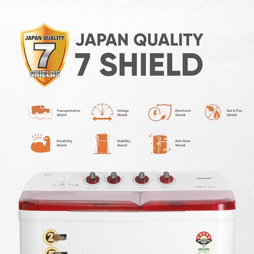 Image of SHARP 9.0 kg, 5 star, Semi-Automatic Top Loading Washing Machine with HydroBlast Wash, Quadroniq Pulsator, 1300 RPM (ES-SD90NB-PR, Ruby Red, Pure Wave)