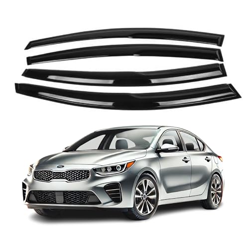 Fits for KIA Forte Sedan 2014 2015 2016 2017 2018 Acrylic 2 mm Thickened Safe Smoke Window Visor Set - Sun, Rain, and Vent Protection, 4-Pieces Tape-On Window Deflector Guard Kit
