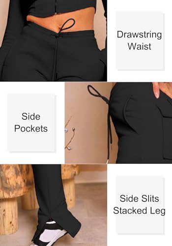 DINGANG Women's Drawstring Cargo Sweatpants with Pockets, Stretchy Casual Joggers Lounge Leggings3