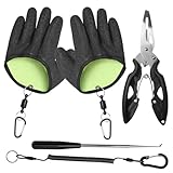 Pvnoocy Angelhandschuhe, Angelzange, Hakenlöser, Sicherungsleine, Multifunktionaler Angel-Set, Raubfisch Stichfeste Bissfest Wasserdicht Angelhandschuh Leichtgewichtige Angeln Zangen Entnagler