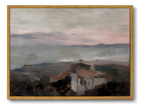 OIQArtOIQ Vintage Landscape Canvas Wall Art Framed Natural Scenery Painting Artwork Prints France Country Wilderness Farmhouse Decor Pictures Kitchen Bedroom Living Room Bathroom