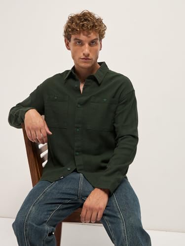 Image of THE BEAR HOUSE Men Pure Cotton Textured Relaxed Fit Overshirt
