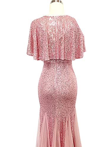 Women's Shiny Sequin Shawl Wrap Bridal Shawl Cover up Beaded Evening Cape Dark-Pink4