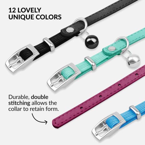Image of CollarDirect Leather Cat Collar With Elastic Safety Strap And Bell For Boy, Girl, Kitten (Neck Fit 6 inch-7 inch, Pink),?17.78 cm,W 15.24 cm