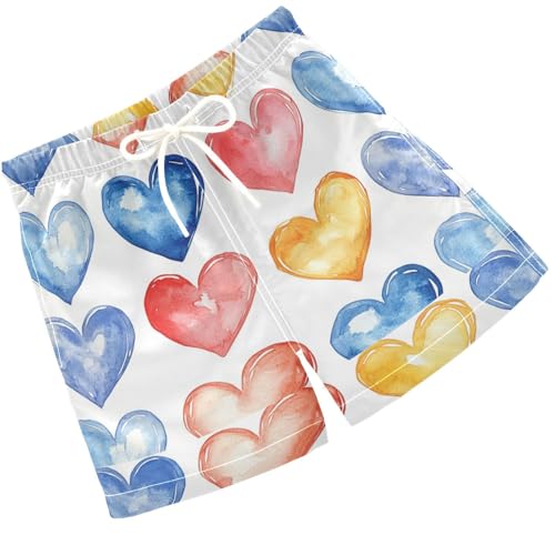 Pigsaly Boys' Swim Board Shorts Bright Watercolor Love Colorful Hearts Boy's Swim Trunks Kids Swimwear XS