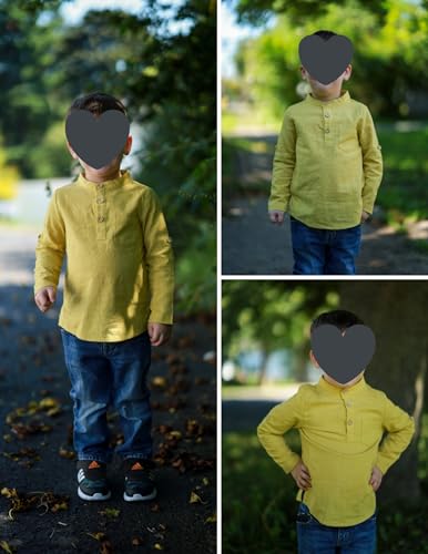 Image of Arshiner Boys Cotton Linen Henley Shirt Button Down Shirt Long Sleeve T Shirt Beach Shirt Tee Casual Solid Tops