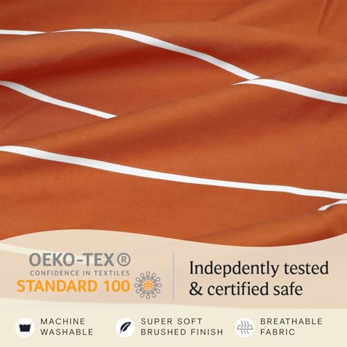 Image of LuxClub 4 PC Sheet Set Bed Sheets Deep Pockets 16 inch Wrinkle Free Cooling Machine Washable Hotel Bedding Silky Soft - Striped-Autumn Orange Full