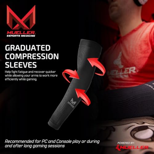 MUELLER Esports Medicine True Graduated Compression Gaming Arm Sleeves for Men and Women, 1 Pair (2 Arm Sleeves), Fits Left and Right Arms, Black2