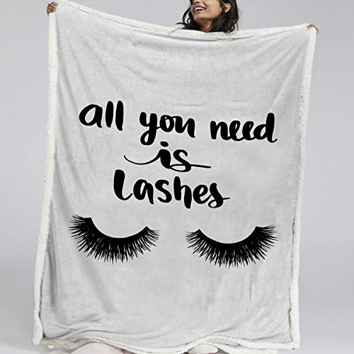 BlessLiving Beauty Eyelash Sherpa Blanket Closed Eyes Cute Pattern Throw Blanket Funny Lash Extensions Blanket for Fashion Girls,Black (Twin, 60 x 80 Inches)