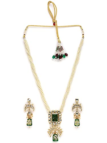Image of Karatcart Red & Green Beaded Long Kundan Rani Haar Necklace Set for Women