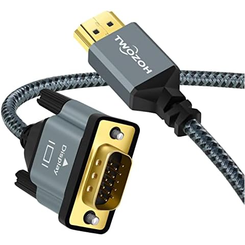 Twozoh HDMI to VGA Cable 2M. Aluminum alloy shell Nylon Braided & Gold-Plated Support 1080P/60HZ Cover