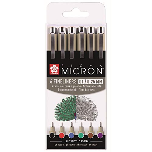 Pigma Micron Fineliners 6 colori assortiti 0,25 mm