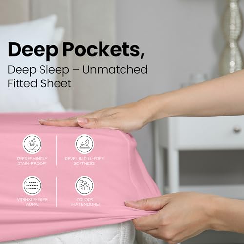 Image of Utopia Bedding Queen Fitted Sheet - Bottom Sheet - Deep Pocket - Soft Microfiber - Shrinkage and Fade Resistant - Easy Care -1 Fitted Sheet Only (Pink)