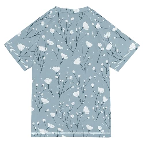 ALAZA Kids Rash Guard Boys Toddler Swim Shirts Short Sleeve Haze Blue Flowers UPF 50+ 3T2