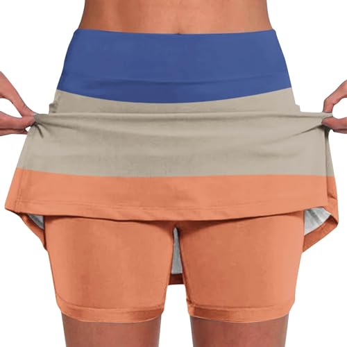 YCBMINGCAN Falda con pantalón abajo, falda de cintura alta para ir al gimnasio, cómoda falda deportiva, línea A, opaca, transpirable, elástica, entrenamiento de verano, azul, L