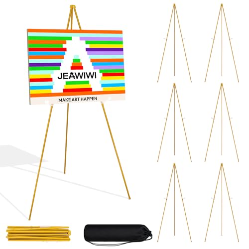 JEAWIWI 7 Pcs Lightweight Easel Stand, 66 Inch, Gold, with Portable Bags