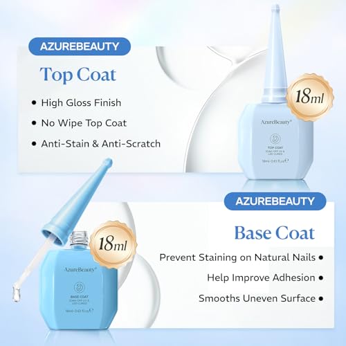Image of AZUREBEAUTY 18ml Gel Base and Top Coat Set - No Wipe High Gloss Soak Off UV /LED Nail Polish, Long-Lasting Clear Gel for Smooth Shiny Manicure